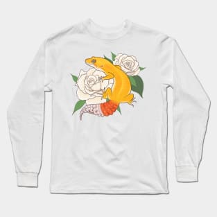 Leopard Gecko and White Roses Long Sleeve T-Shirt